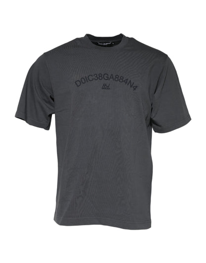 Dolce & Gabbana Graues Logo-Grafik-T-Shirt mit Rundhalsausschnitt aus Baumwolle
