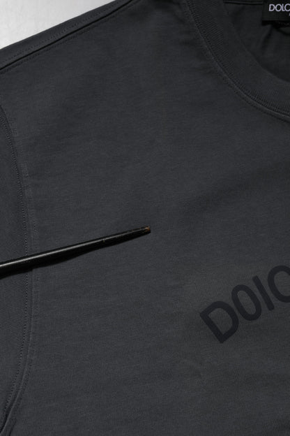 Dolce & Gabbana Graues Logo-Grafik-T-Shirt mit Rundhalsausschnitt aus Baumwolle