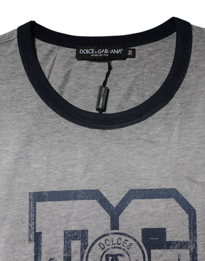 Dolce & Gabbana Graues DG-Grafikdruck-T-Shirt aus Baumwolle mit Rundhalsausschnitt