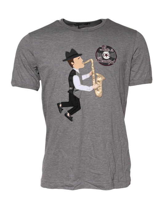Dolce & Gabbana Graues #DGFamily Baumwoll-T-Shirt mit Rundhalsausschnitt