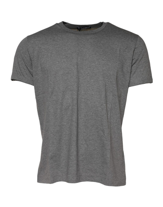 Dolce & Gabbana Graues Baumwoll-T-Shirt mit Rundhalsausschnitt und kurzen Ärmeln