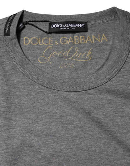 Dolce & Gabbana Graues Baumwoll-T-Shirt mit Rundhalsausschnitt und kurzen Ärmeln