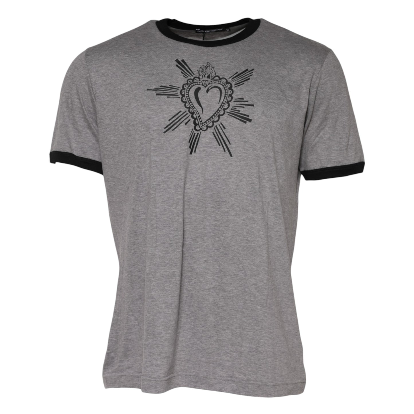 Dolce & Gabbana Graues Sacred Heart Baumwoll-T-Shirt mit Rundhalsausschnitt
