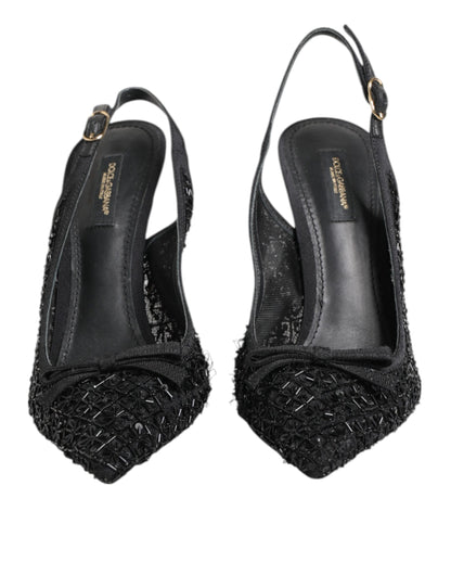 Dolce & Gabbana Schwarz Tüll Ricamo Heels Slingbacks Schuhe