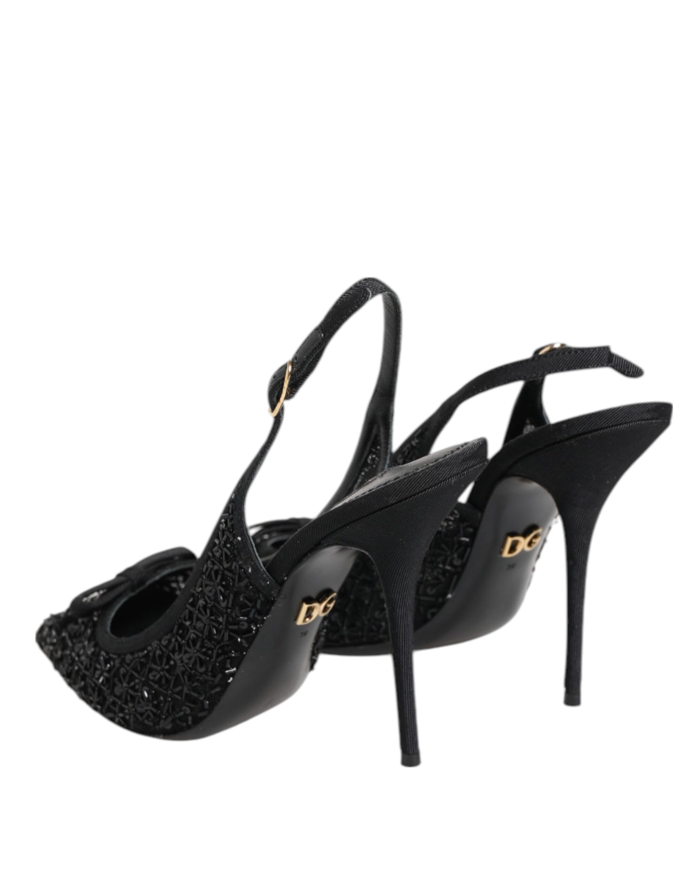 Dolce & Gabbana Schwarz Tüll Ricamo Heels Slingbacks Schuhe