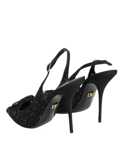 Dolce & Gabbana Schwarz Tüll Ricamo Heels Slingbacks Schuhe