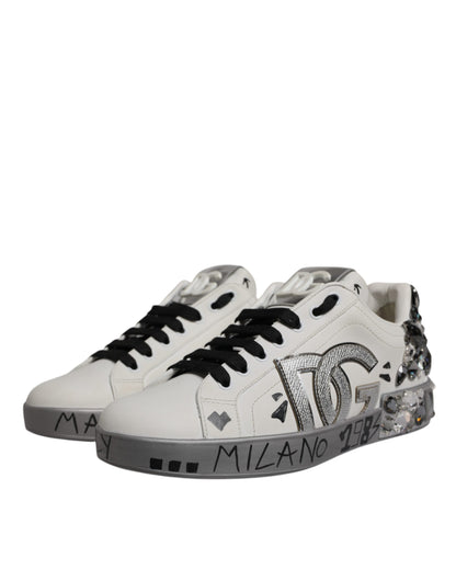 Dolce & Gabbana Weiß Crystal Logo Portofino Turnschuhe Schuhe