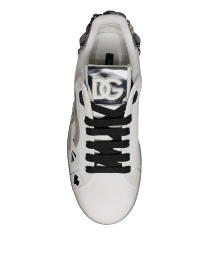 Dolce & Gabbana Weiß Crystal Logo Portofino Turnschuhe Schuhe