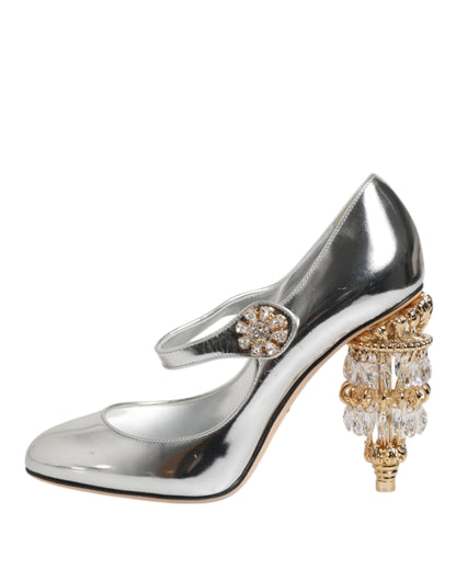 Dolce & Gabbana Silber Kronleuchter gemeißelt Ferse Mary Jane Pumpe Schuhe