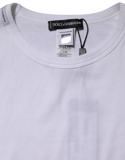 Dolce & Gabbana Weißes Baumwollstrick-T-Shirt mit Rundhalsausschnitt und langen Ärmeln