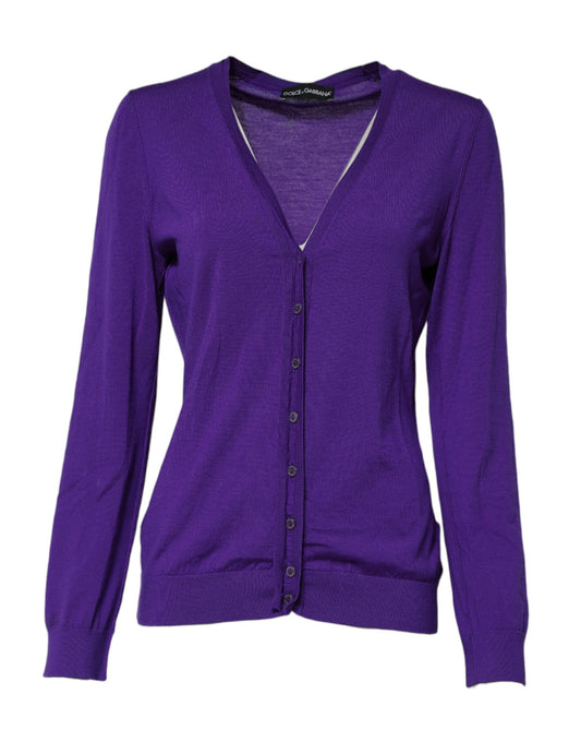 Dolce & Gabbana Lila Strickjacke mit V-Ausschnitt aus Wolle