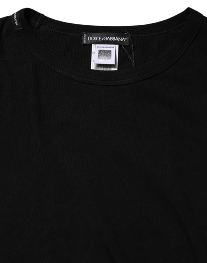 Dolce & Gabbana Schwarzes Baumwollstrick-T-Shirt mit Rundhalsausschnitt und langen Ärmeln