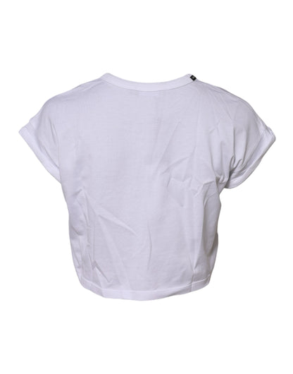 Dolce & Gabbana Weißes Baumwoll-T-Shirt mit Rundhalsausschnitt und Cropped Top