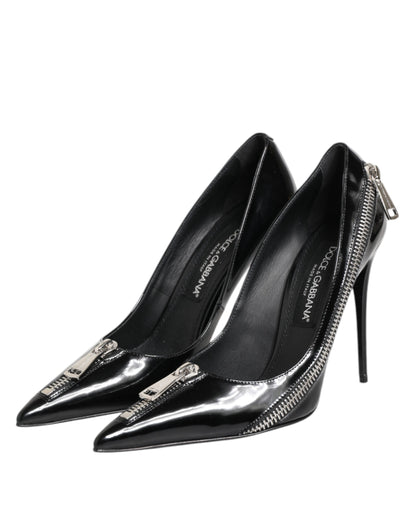 Dolce & Gabbana Schwarz Lackleder Reißverschluss Heels Pumps Schuhe