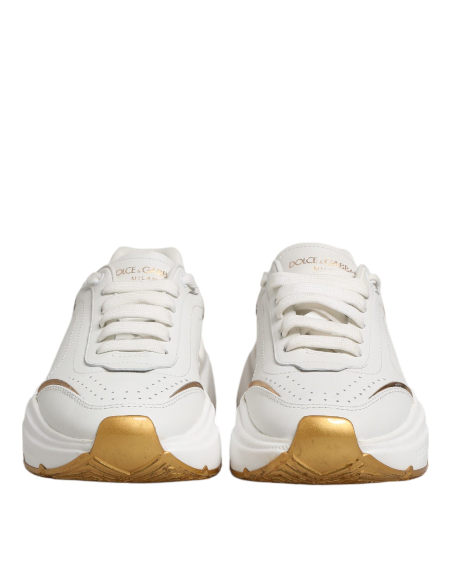 Dolce & Gabbana Weiß Gold DAYMASTER Leder Turnschuhe Schuhe