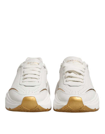 Dolce & Gabbana Weiß Gold DAYMASTER Leder Turnschuhe Schuhe