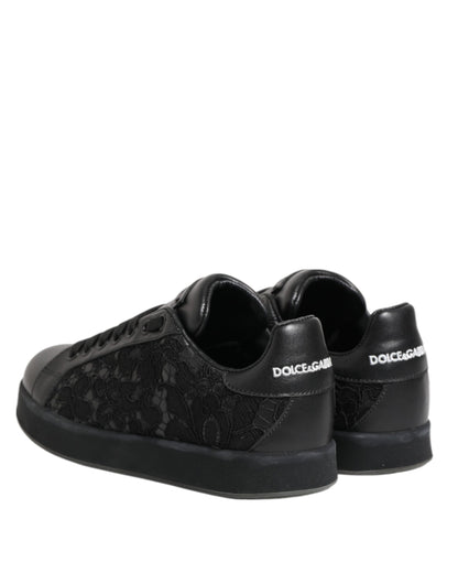 Dolce & Gabbana Schwarz Floral Spitze Low Top Sneakers Schuhe