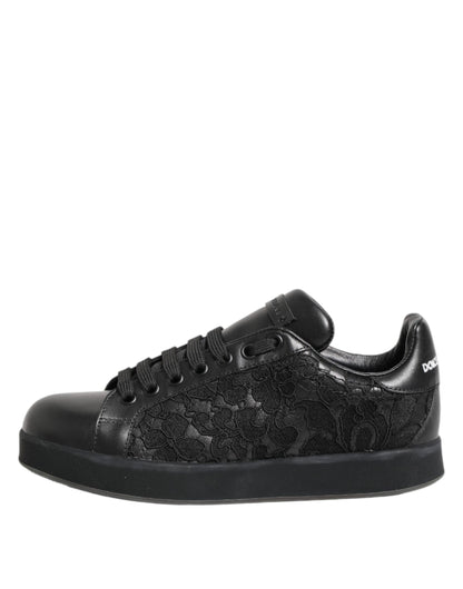 Dolce & Gabbana Schwarz Floral Spitze Low Top Sneakers Schuhe