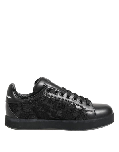Dolce & Gabbana Schwarz Floral Spitze Low Top Sneakers Schuhe