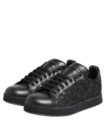 Dolce & Gabbana Schwarz Floral Spitze Low Top Sneakers Schuhe