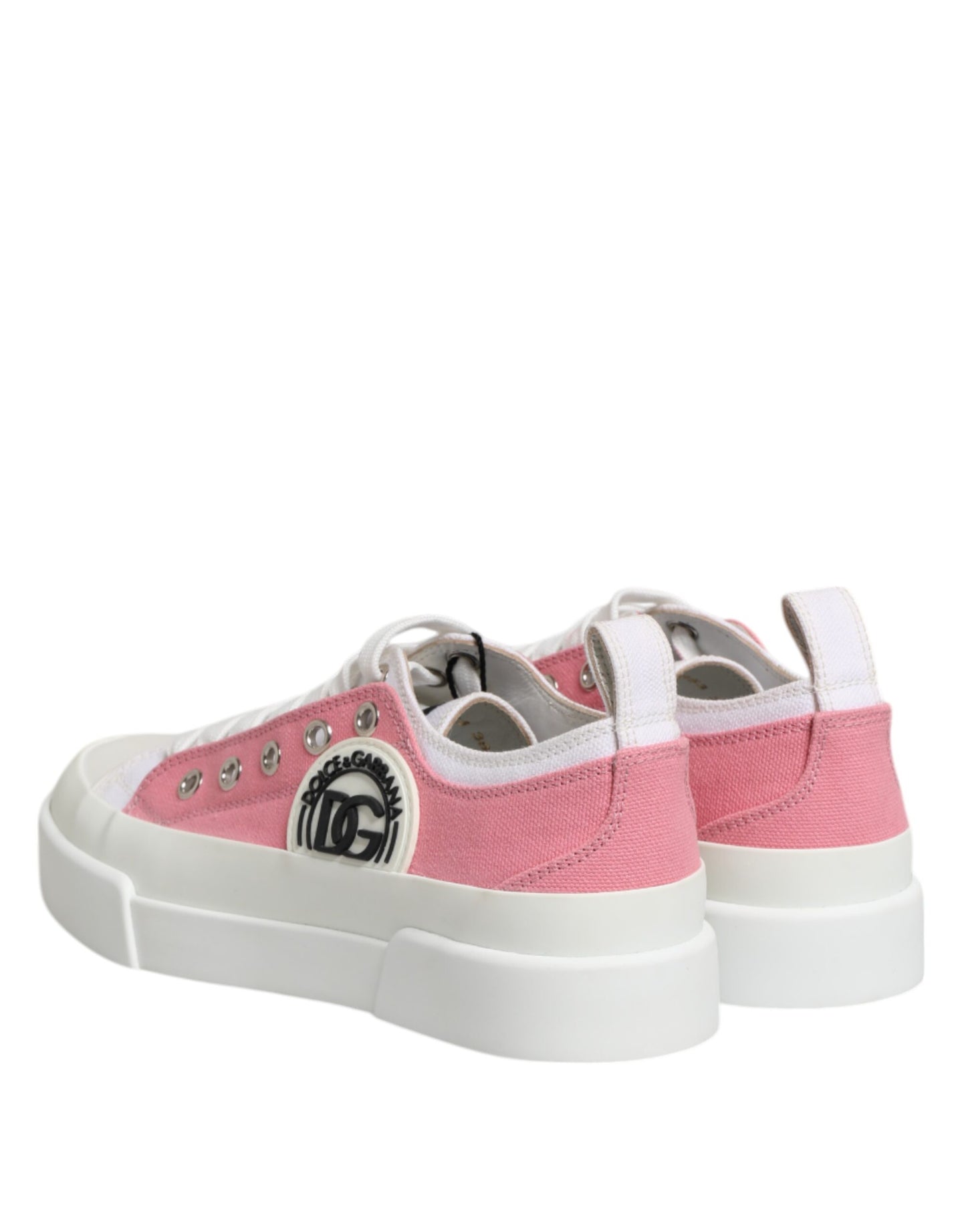 Dolce & Gabbana Weiß Rosa Canvas Low Top Turnschuhe Schuhe