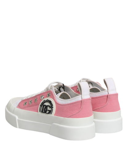Dolce & Gabbana Weiß Rosa Canvas Low Top Turnschuhe Schuhe