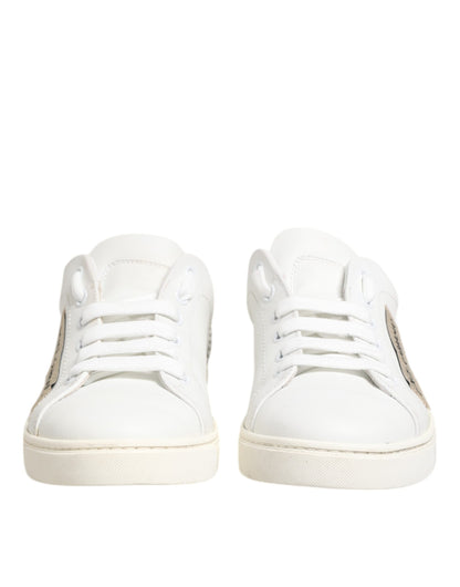 Dolce & Gabbana Weiß Grau Leder Low Top Turnschuhe Schuhe