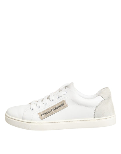 Dolce & Gabbana Weiß Grau Leder Low Top Turnschuhe Schuhe