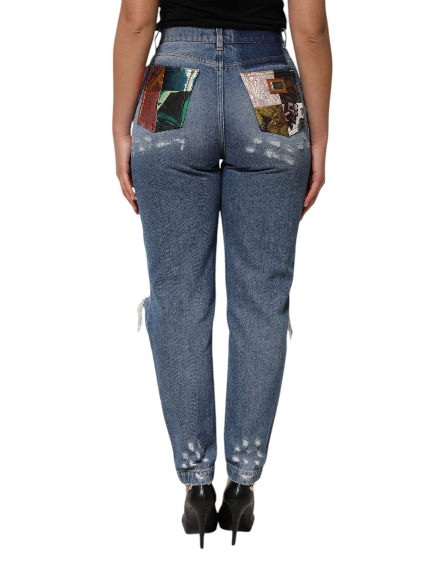 Dolce & Gabbana Blaue zerfledderte Denim-Jeans mit hoher Taille für Frauen
