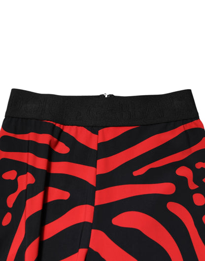 Dolce & Gabbana Schwarzes rotes Nylon Logo Taillierte Leggings Hose