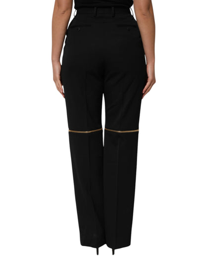 Dolce & Gabbana Schwarze Straight Leg Hose aus Wolle mit Reißverschluss