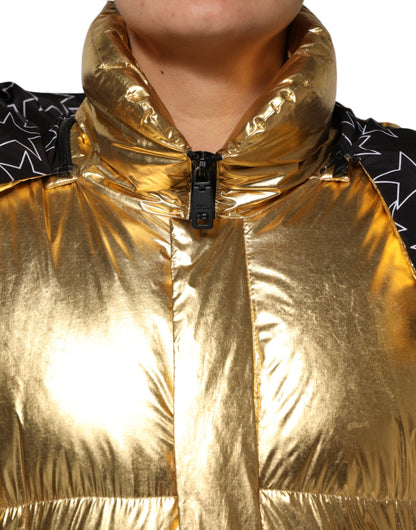 Dolce & Gabbana Gold Kapuzenpuffer Steppjacke mit durchgehendem Reißverschluss