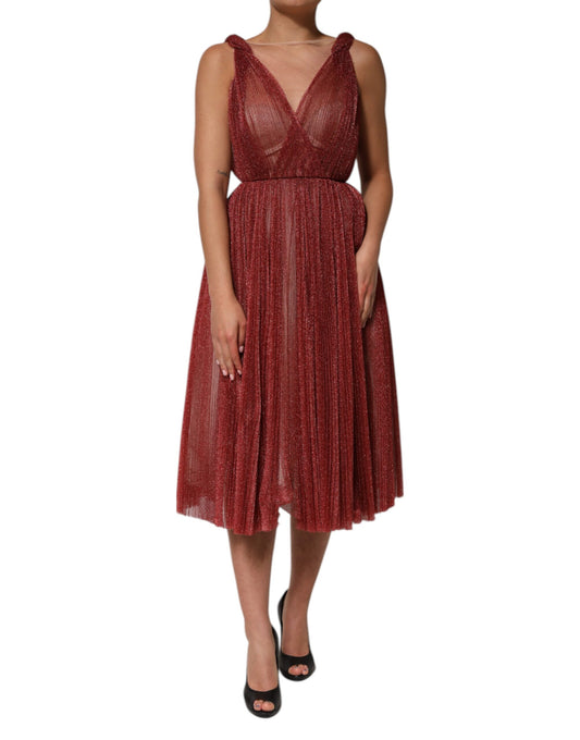 Dolce & Gabbana Burgunderfarbenes ärmelloses Midi-Kleid in A-Linie aus Mesh
