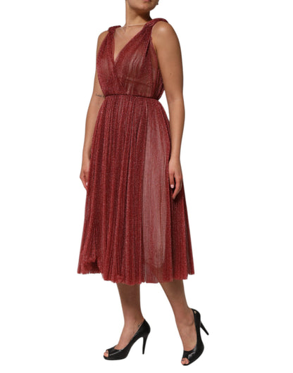 Dolce & Gabbana Burgunderfarbenes ärmelloses Midi-Kleid in A-Linie aus Mesh