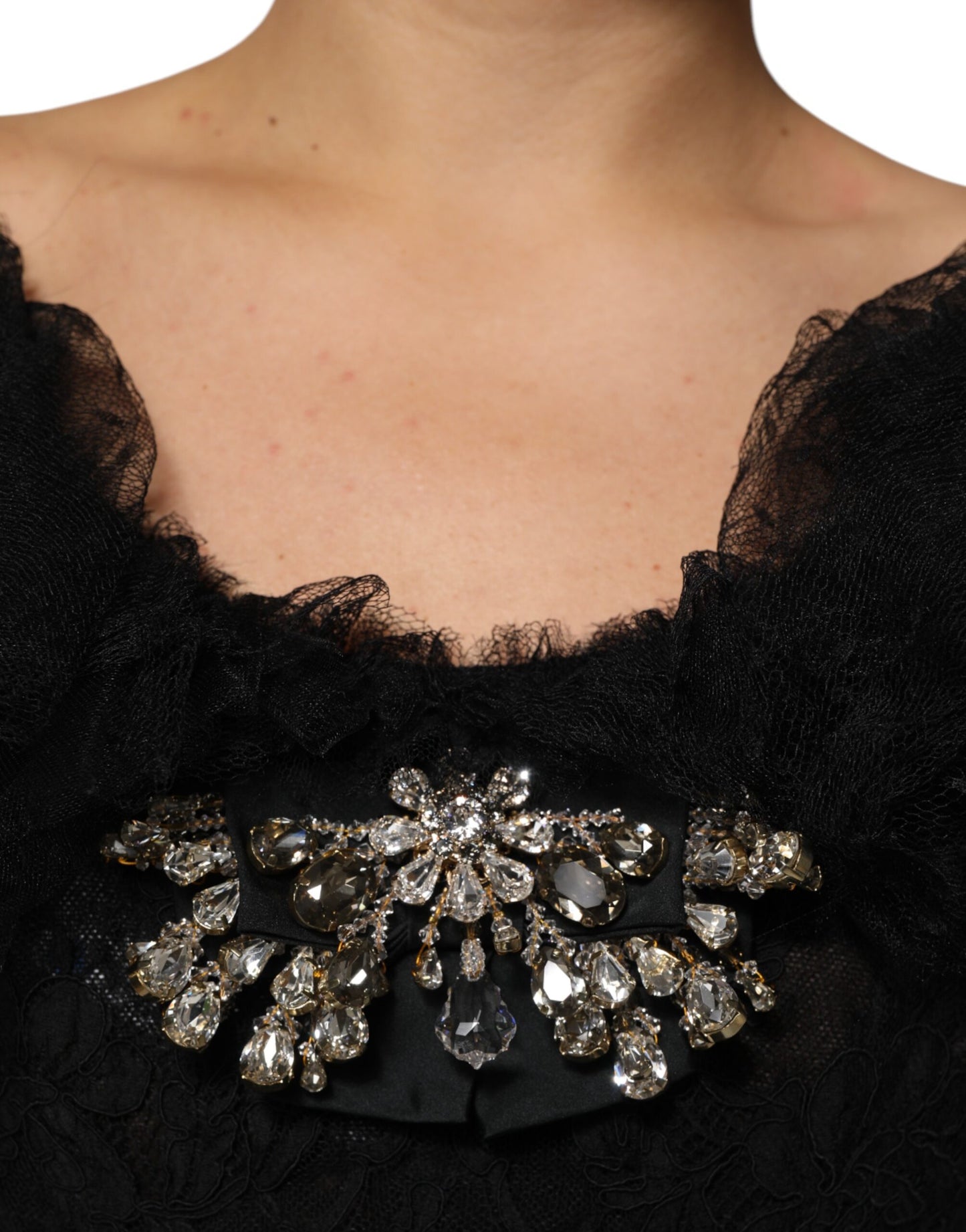 Dolce & Gabbana Schwarzes kristallverziertes Midi Kleid in A-Linie