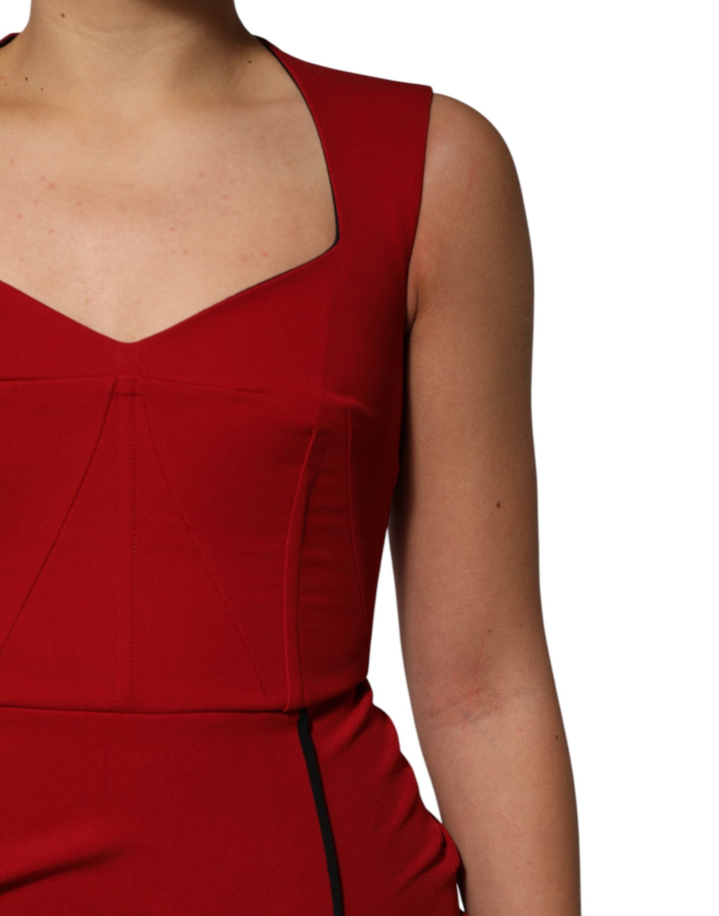 Dolce & Gabbana Rotes Viskose-Stretch-Scheide-Midikleid mit Schlitz