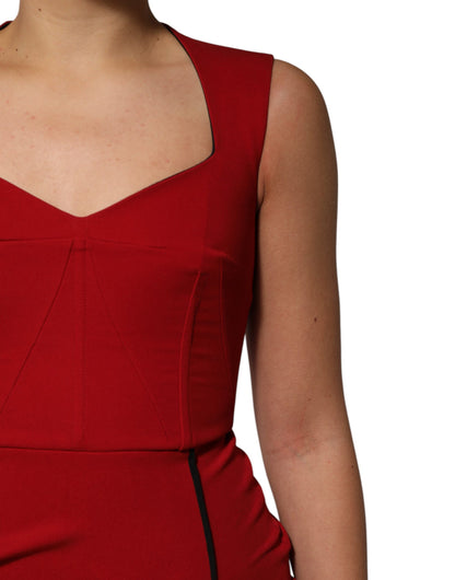 Dolce & Gabbana Rotes Viskose-Stretch-Scheide-Midikleid mit Schlitz