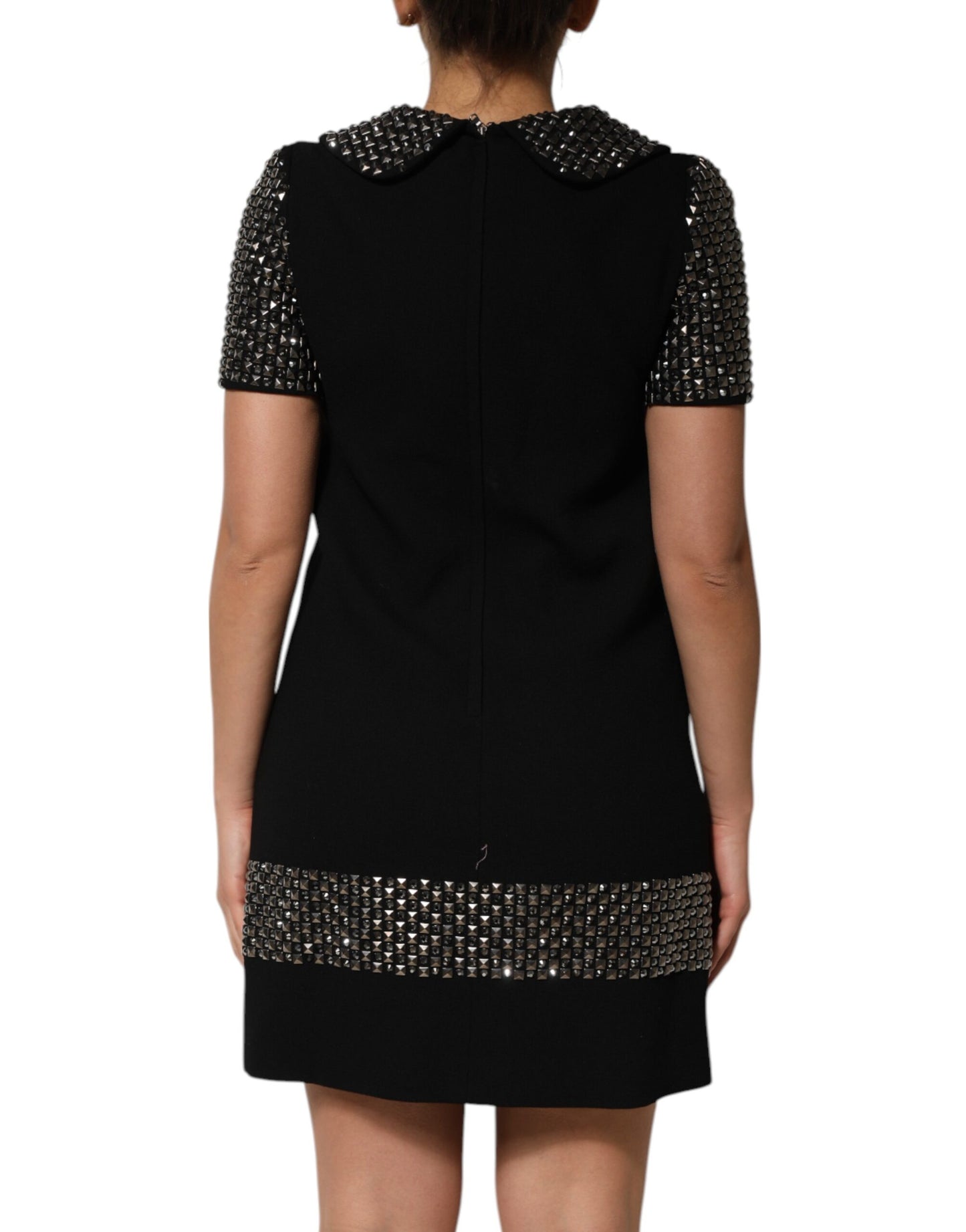 Dolce & Gabbana Schwarzes kristallverziertes Minikleid mit Kragen