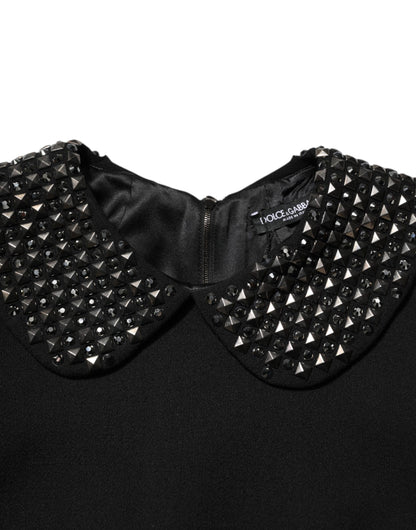 Dolce & Gabbana Schwarzes kristallverziertes Minikleid mit Kragen