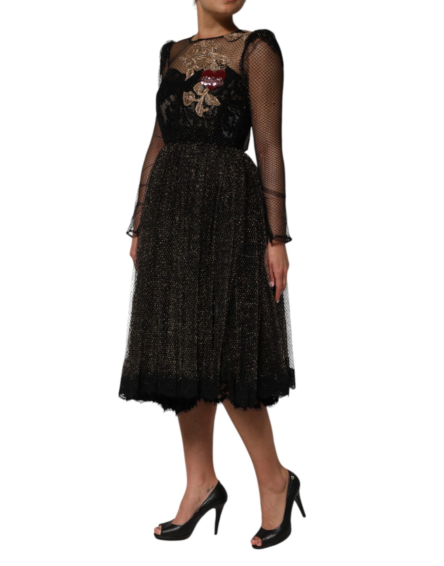 Dolce & Gabbana Schwarzes mit Kristallherz verziertes Kleid in A-Linie