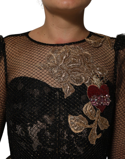 Dolce & Gabbana Schwarzes mit Kristallherz verziertes Kleid in A-Linie