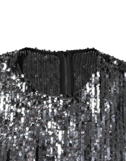 Dolce & Gabbana Schwarzes paillettenbesetztes Midi-Kleid mit langen Ärmeln und A-Linie