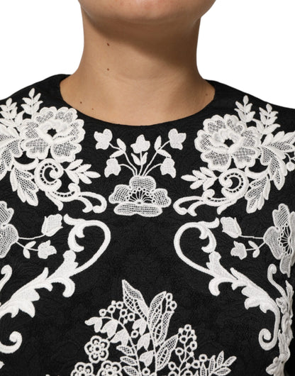 Dolce & Gabbana Schwarzes Kleid mit kurzen Ärmeln und Spitzenbesatz in A-Linie