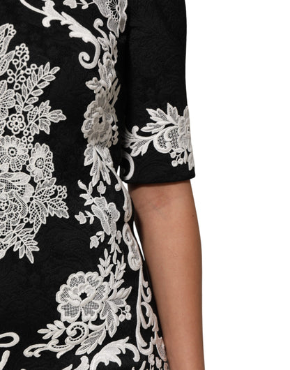 Dolce & Gabbana Schwarzes Kleid mit kurzen Ärmeln und Spitzenbesatz in A-Linie