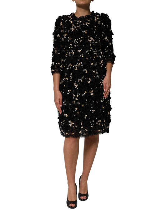 Dolce & Gabbana Schwarzes Viskose-Shiftkleid mit Perlenverzierung