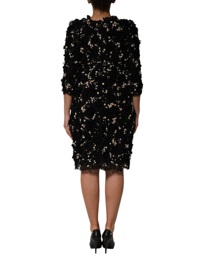 Dolce & Gabbana Schwarzes Viskose-Shiftkleid mit Perlenverzierung