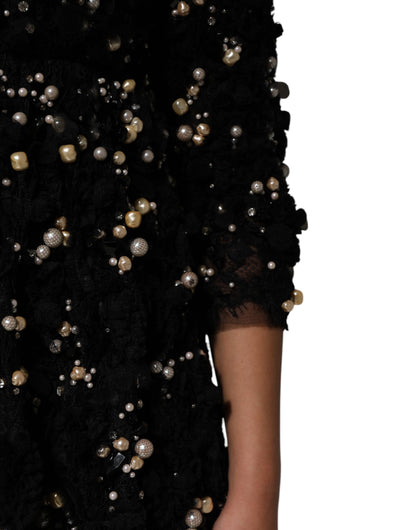 Dolce & Gabbana Schwarzes Viskose-Shiftkleid mit Perlenverzierung