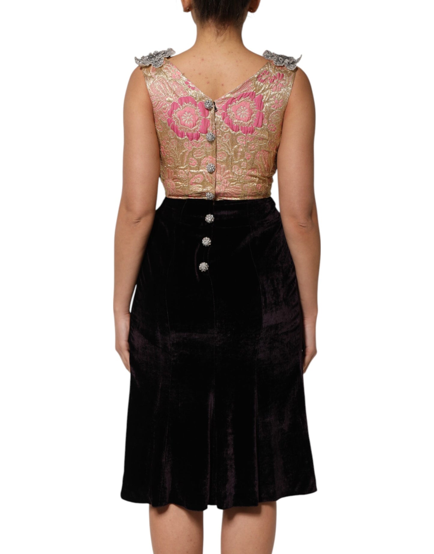 Dolce & Gabbana Schwarzes Samtkleid mit Blumenverzierung Aline