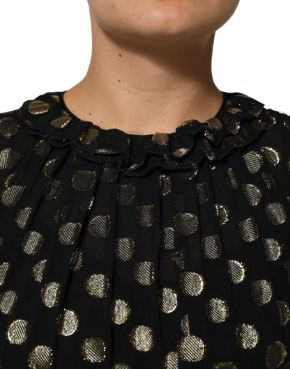 Dolce & Gabbana Schwarz-Gold gepunktetes Minikleid aus Seidenbrokat