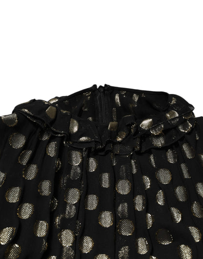 Dolce & Gabbana Schwarz-Gold gepunktetes Minikleid aus Seidenbrokat